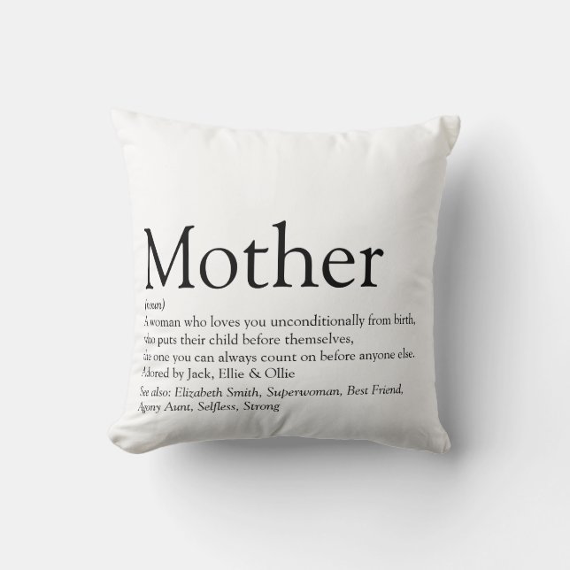 World's Best Ever Mom Mum Mother Definition Throw Pillow (Front)