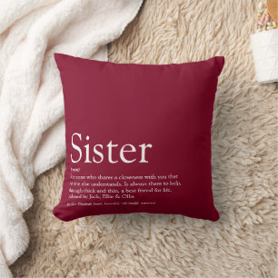 World's Best Ever Sister Definition Fun Burgundy Throw Pillow