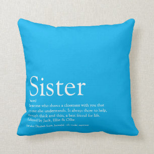 World's Best Ever Sister Definition Fun Sky Blue Throw Pillow