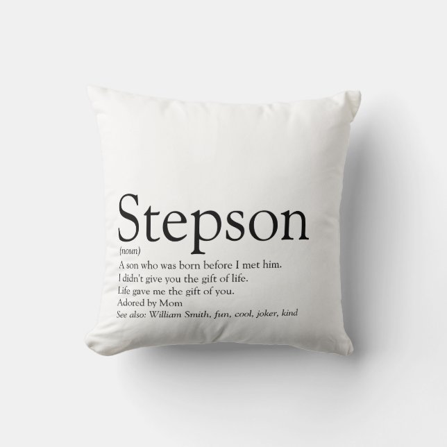 World's Best Ever Stepson Definition Throw Pillow (Front)
