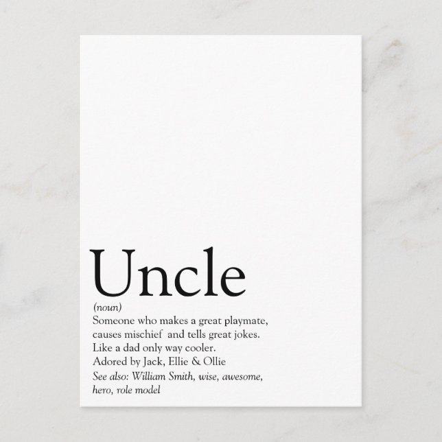 World's Best Ever Uncle, Funcle Definition Postcard (Front)