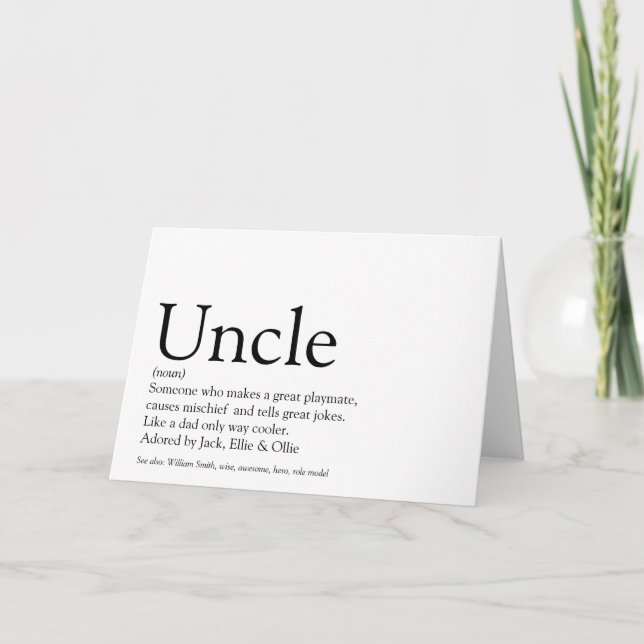 World's Best Ever Uncle, Funcle Modern Definition Card (Front)