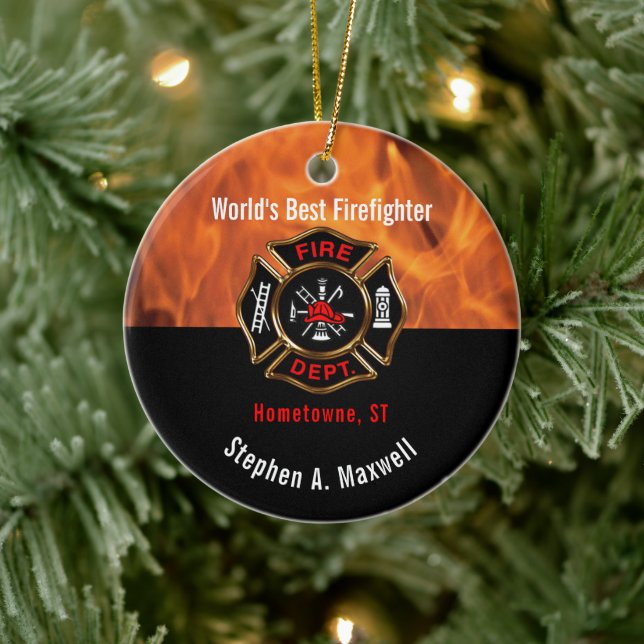 World's Best Firefighter Flames Class | Photo Ceramic Ornament (Tree)