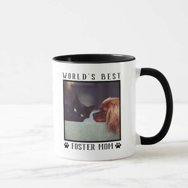 World's Best Foster Mom Paw Prints Pet Photo Frame Mug (Right)