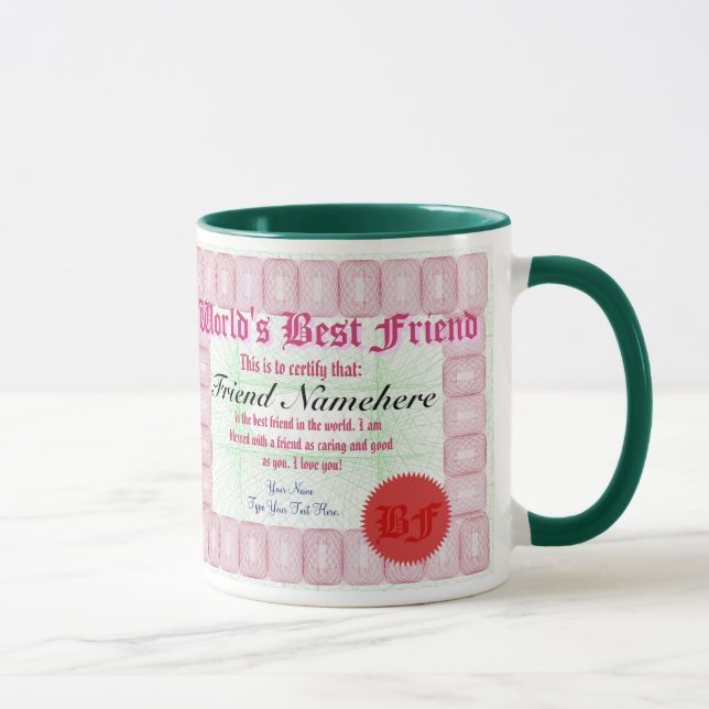 World's Best Friend Certificate Award Mug (Right)
