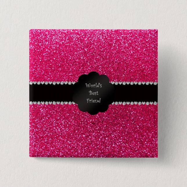 World's best friend pink glitter 2 inch square button (Front)