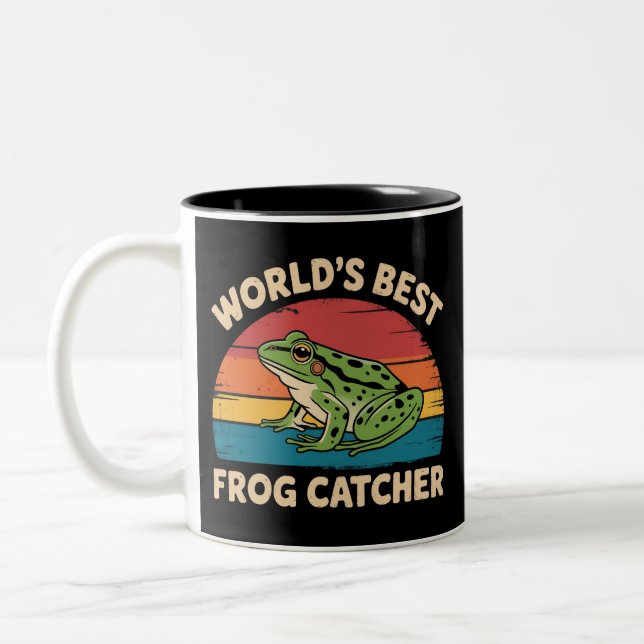 World's Best Frog Catcher Funny Meme Sarcastic Two-Tone Coffee Mug (Left)