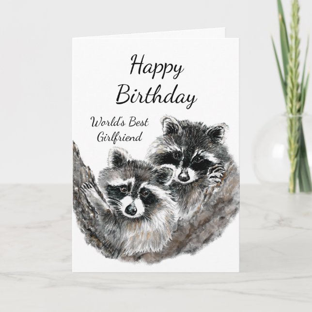 World's Best Girlfriend Birthday Raccoon Animals Card (Front)