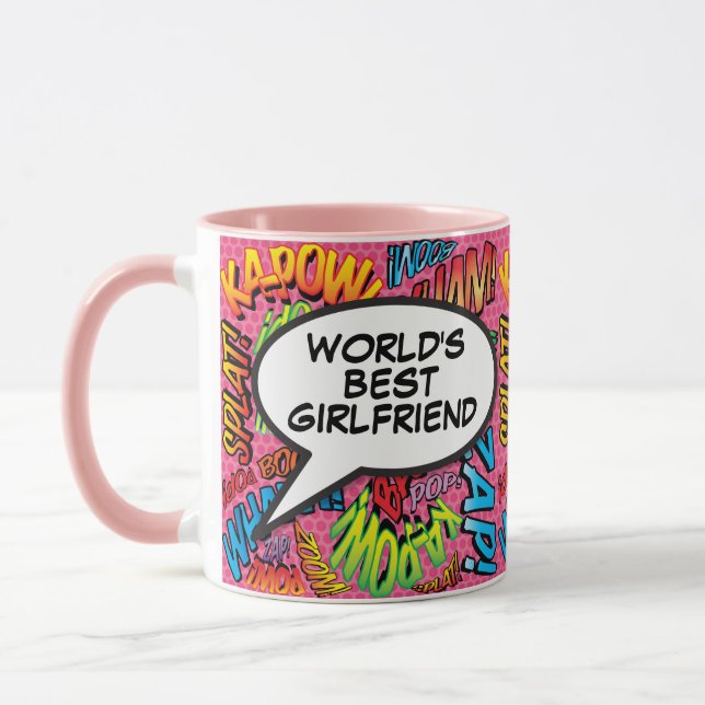 World's Best Girlfriend Fun Retro Comic Girly Pink Mug (Left)