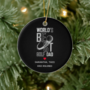 World's Best Golf  Dad   Black and White Dad Gift Ceramic Ornament