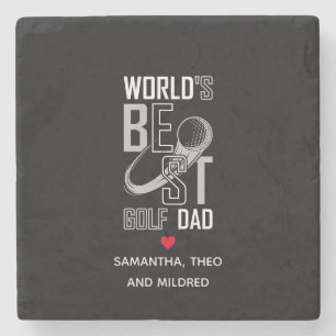 World's Best Golf  Dad   Black and White Dad Gifts Stone Coaster