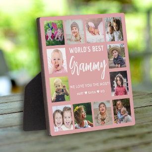 World's Best Grammy Grandkids 12 Photo Pink  Plaque