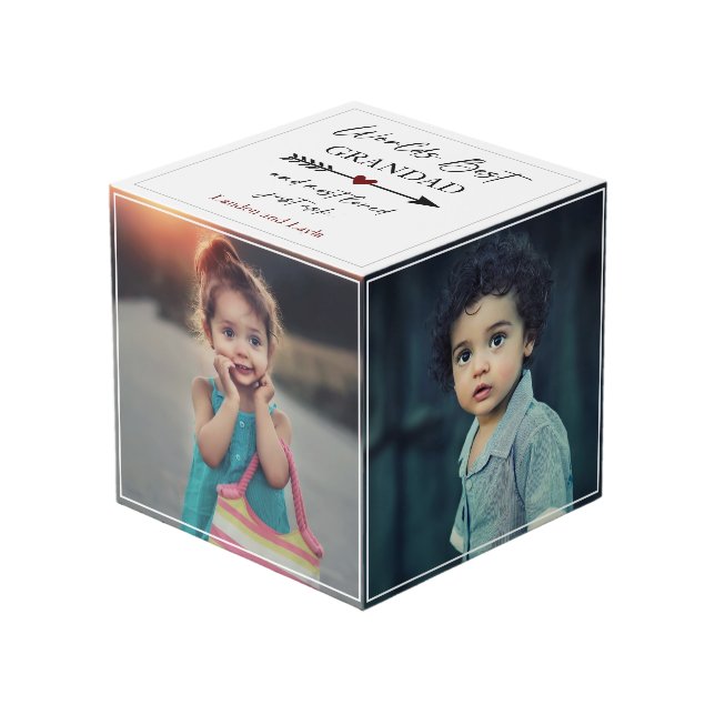 World's Best Grandad & Most Loved Photo Gift Cube (Front Angled)