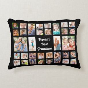 World's Best Grandma 32 Family Photo Collage Black Accent Pillow
