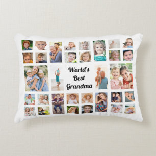 World's Best Grandma 32 Family Photo Collage White Accent Pillow