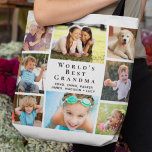 World's Best Grandma 8 Photo Collage Tote Bag<br><div class="desc">A nice gift for the best grandma ever, this eight family photo collage tote bag can be customized with 8 pictures of grandchildren, children, other family members, pets, etc. Personalize the expression "World's Best Grandma" and whether she is called "Abuela, " "Nana, " "Mommom, " etc., and add her grandchildren's...</div>