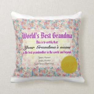 World's Best Grandma Award Certificate Pillow