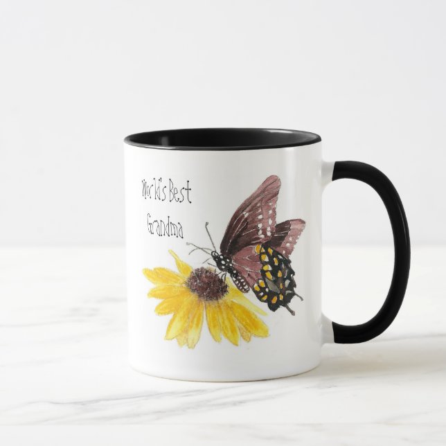 World's Best Grandma Butterfly, Flowers-Gardening Mug (Right)