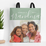World's Best Grandma Custom Photo Gift Tote Bag<br><div class="desc">Custom 2-sided reversible tote bags personalized with your photos and text. Add a special photo with your mother or grandmother for Mother's Day, birthday or Christmas. Text reads "World's Best Grandma" or customize it with your own message. Back side has a chic stripe pattern or use the space for additional...</div>