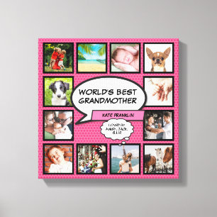 Worlds Best Grandma Fun Pink Photo Collage Canvas Print