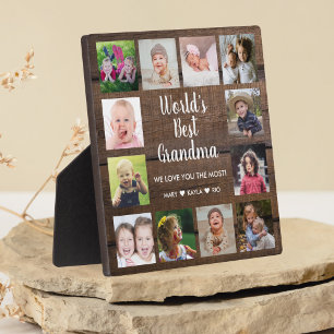 World's Best Grandma Grandkids 12 Photo Wood Plaque