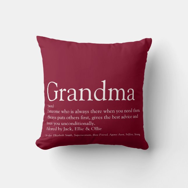 World's Best Grandma Granny Definition Burgundy Throw Pillow (Front)