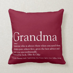 World's Best Grandma Granny Definition Burgundy Throw Pillow
