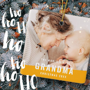 World's Best Grandma Modern Chic Photo Holiday Ceramic Ornament