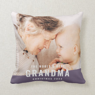 World's Best Grandma Modern Chic Photo Holiday Throw Pillow