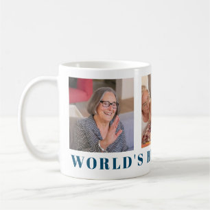 Worlds Best Grandma Modern Navy Blue three Photo  Coffee Mug