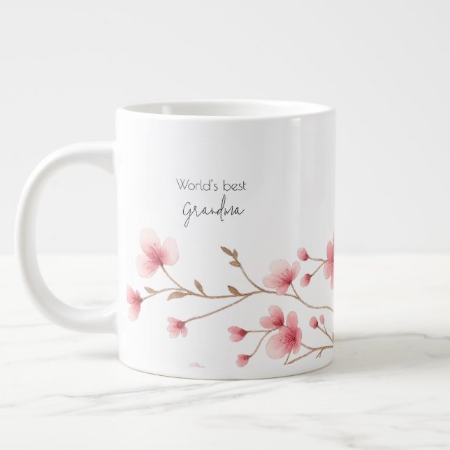 World's Best Grandma - Pastel Floral Personalized  Large Coffee Mug (Left)