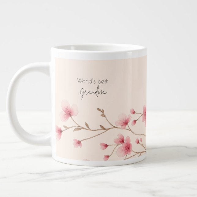 World's Best Grandma - Pastel Floral Personalized  Large Coffee Mug (Left)