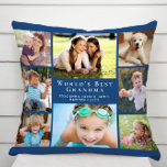 World's Best Grandma Photo Collage Blue Throw Pillow<br><div class="desc">Give the world's best grandma a fun custom photo collage pillow that she will enjoy and treasure for years. You can personalize with eight photos of grandchildren, children, other family members, pets, etc., customize the expression "World's Best Grandma" and whether she is called "Grandma, " "Nana, " "Abuela, " etc.,...</div>