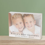 World's Best Grandma Photo Wooden Box Sign<br><div class="desc">Give the world's best grandma an elegant custom photo wooden box sign that she will treasure for years. Personalize with a photo of her grandchildren,  customize the expression "World's Best Grandma" and how she is addressed (Grammy,  Nana,  etc.),  and add her grandchildren's names in elegant typography.</div>