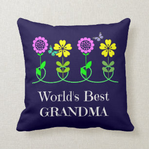 World's Best Grandma, pretty floral design Throw Pillow