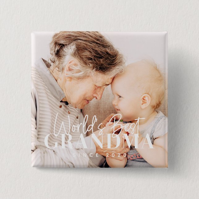 World's Best Grandma Since 20XX Simple Chic Photo 2 Inch Square Button (Front)