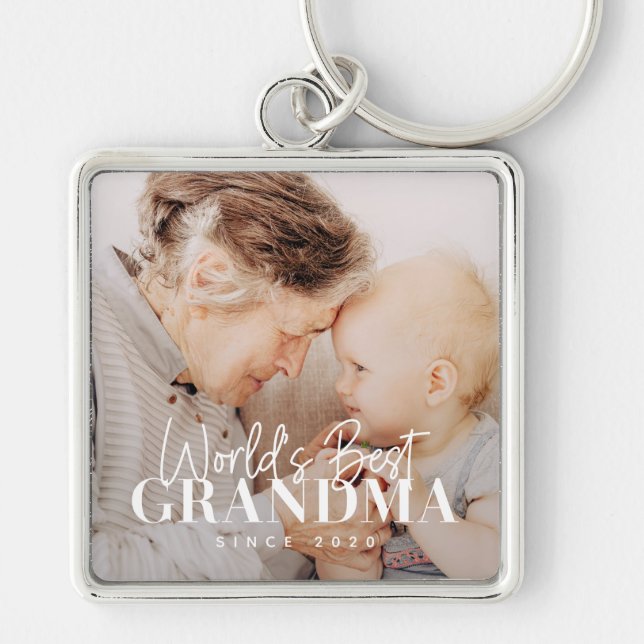 World's Best Grandma Since 20XX Simple Chic Photo Keychain (Front)