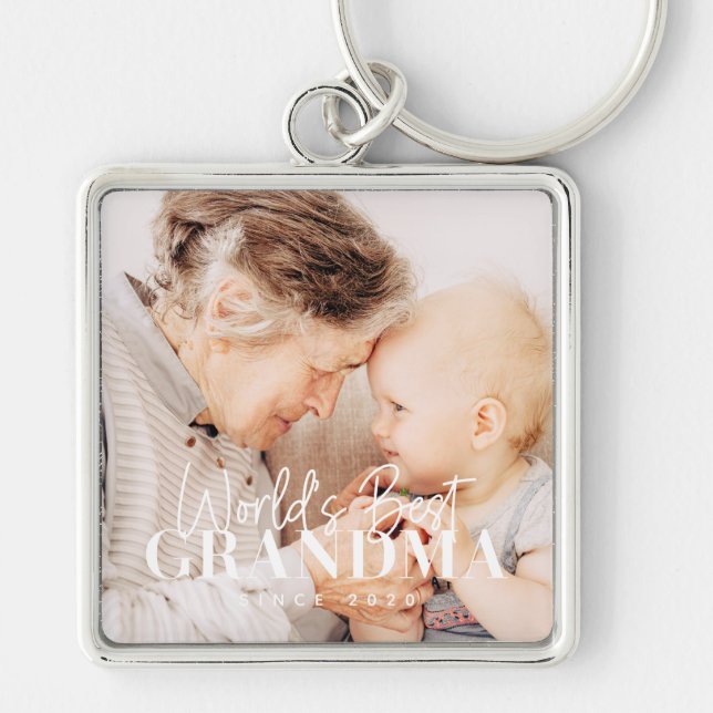 World's Best Grandma Since 20XX Simple Chic Photo Keychain (Front)