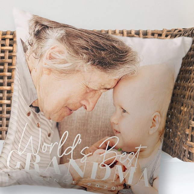 World's Best Grandma Since 20XX Simple Chic Photo Throw Pillow (Creator Uploaded)