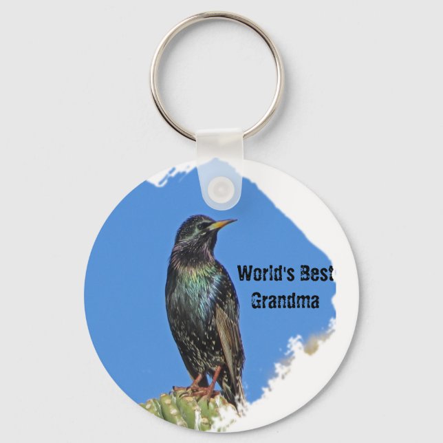 World's Best Grandma Starling and Cactus Southwest Keychain (Front)