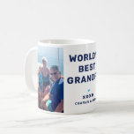 Worlds Best Grandpa 2 Photo Keepsake Coffee Mug<br><div class="desc">This bold and simple photo mug features two large picture slots paired with an oversized Worlds Best Grandpa message in navy blue, custom grandkids names, and a heart accent. The clean layout puts the focus on the photos and the heartfelt message. All photos and text are fully editable for a...</div>