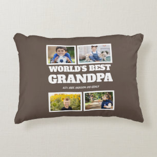 World's Best Grandpa Brown White Photo Collage  Accent Pillow