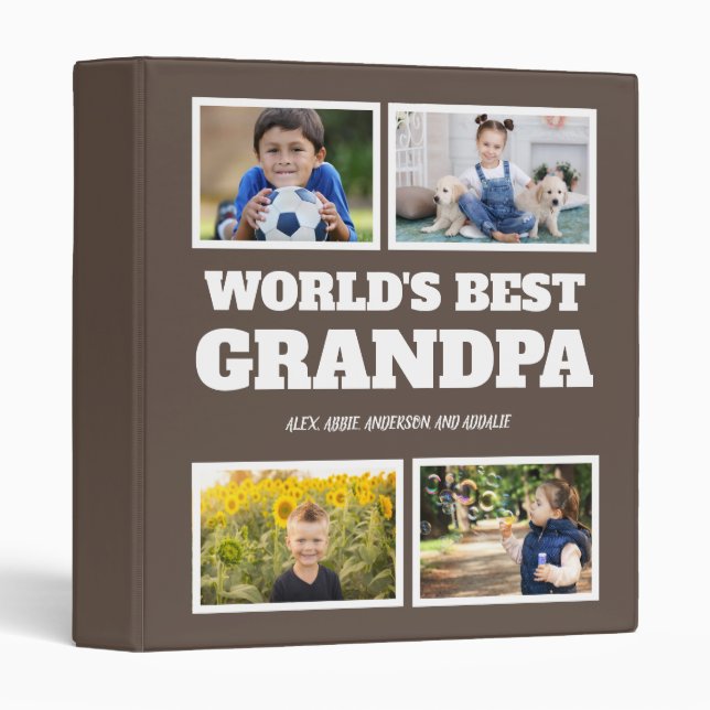 World's Best Grandpa Brown White Photo Collage Binder (Front/Spine)