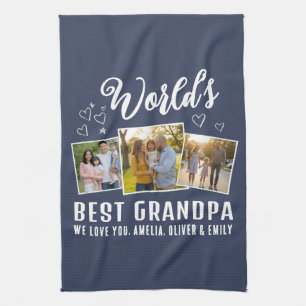 World's Best Grandpa Custom 3 Photo Collage Kitchen Towel