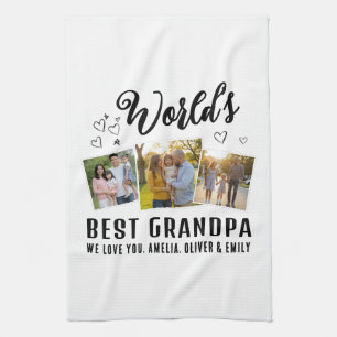 World's Best Grandpa Custom 3 Photo Collage Kitchen Towel