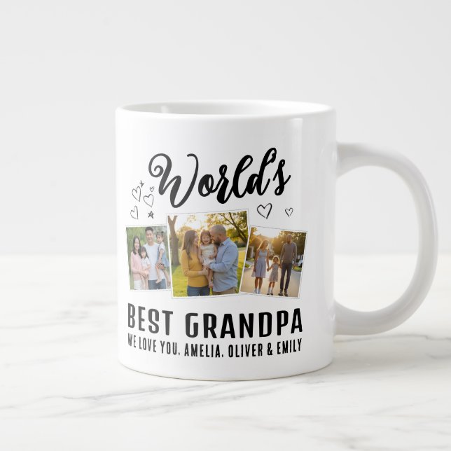 World's Best Grandpa Custom 3 Photo Collage Large Coffee Mug (Right)
