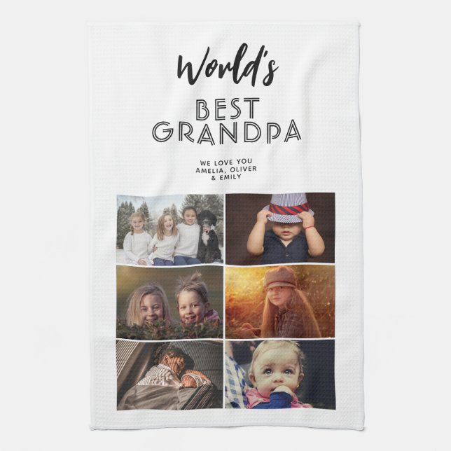 World's Best Grandpa Custom 6 Photo Collage Kitchen Towel (Vertical)