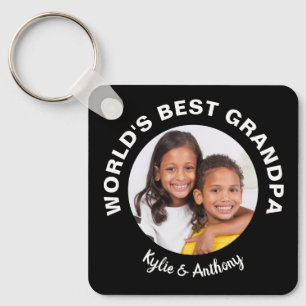 World's Best Grandpa Custom Photo Black Keychain