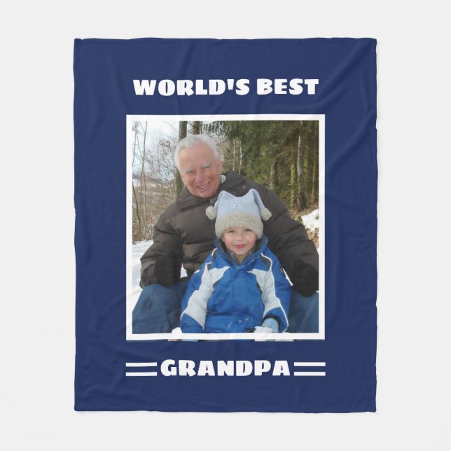 World's Best Grandpa Custom Photo Personalized Fleece Blanket (Front)