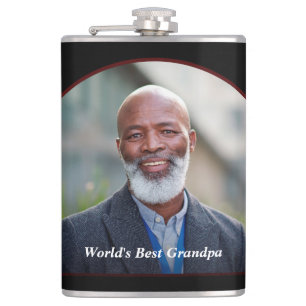 World's Best Grandpa Dad Father Photo Personalize Hip Flask